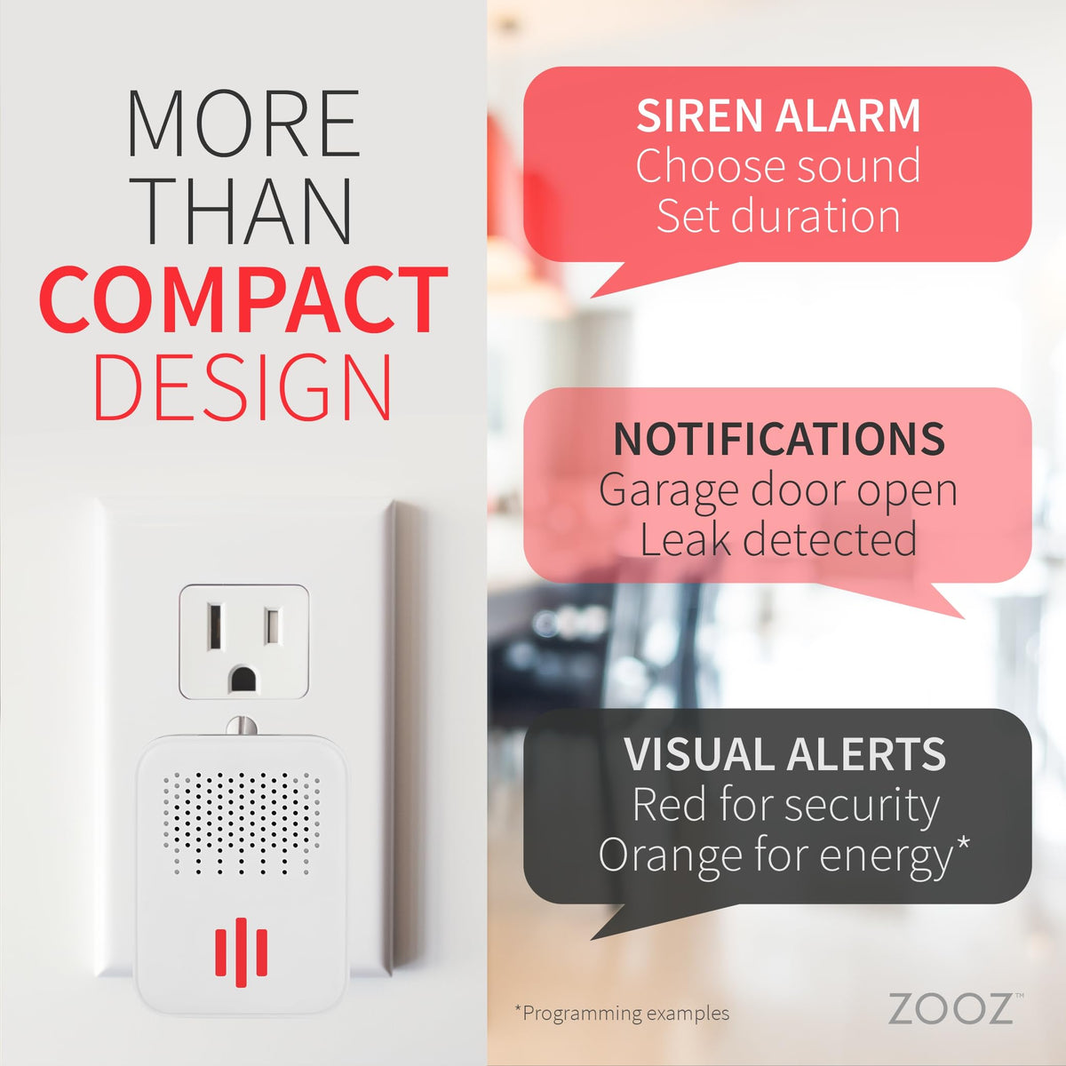 Zooz ZSE50 plugged into wall outlet demonstrating easy indoor installation and backup power