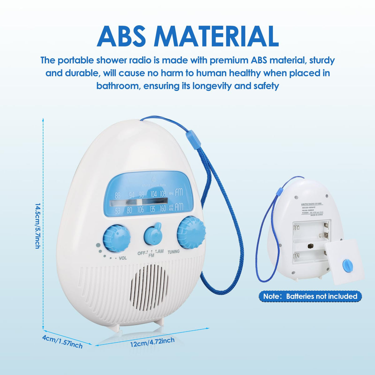 Zopsc Portable shower radio battery-operated for flexible placement.