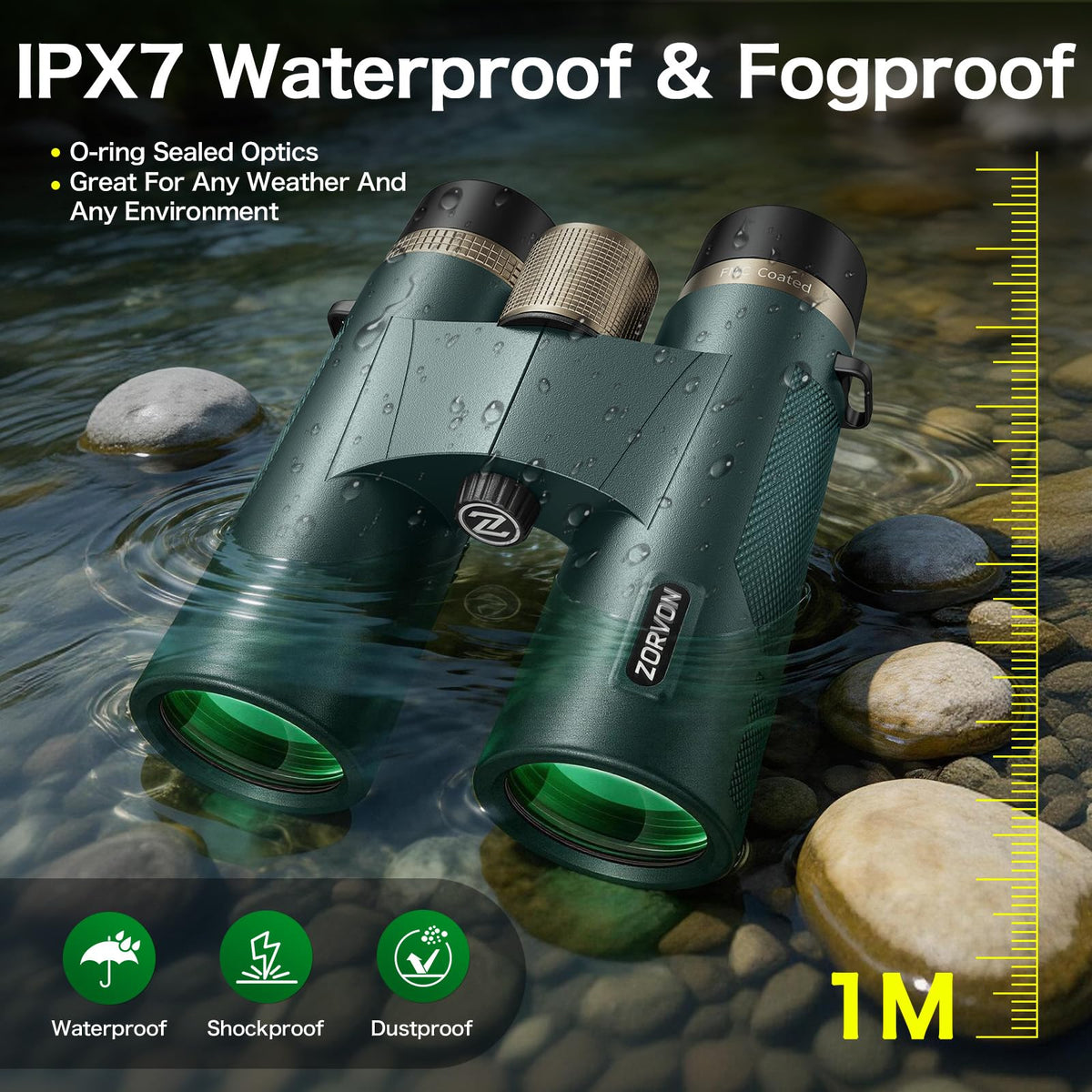 ZORVON 10x42 HD binoculars compact yet rugged, ideal for hiking and travel.