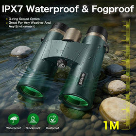 ZORVON 10x42 HD binoculars compact yet rugged, ideal for hiking and travel.