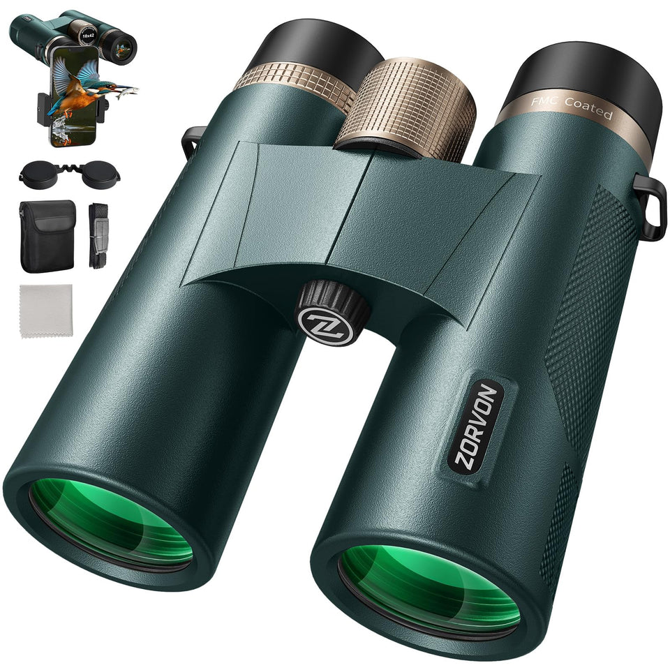 ZORVON 10x42 HD binoculars with ergonomic grip for comfortable extended birdwatching sessions.