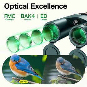 ZORVON 10x42 HD binoculars IPX7 waterproof design for rugged outdoor use.