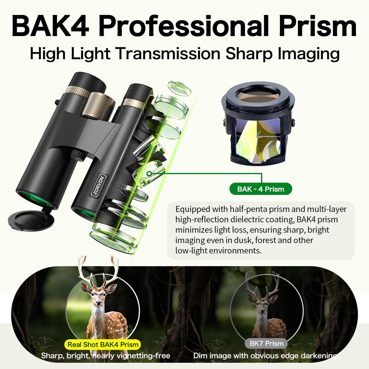 ZORVON FMC multi-coated lenses maximize light transmission for brightness