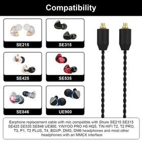 Zosvoses MMCX cable with mic for Shure SE315 supports in-line controls during playback.