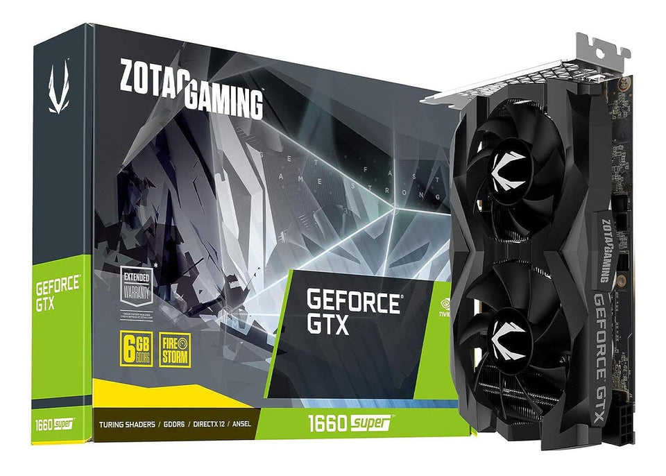 ZOTAC GTX 1660 Super front view, compact design ideal for small form factor PCs