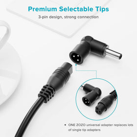 ZOZO 90W universal laptop charger model compatibility list shows brand options