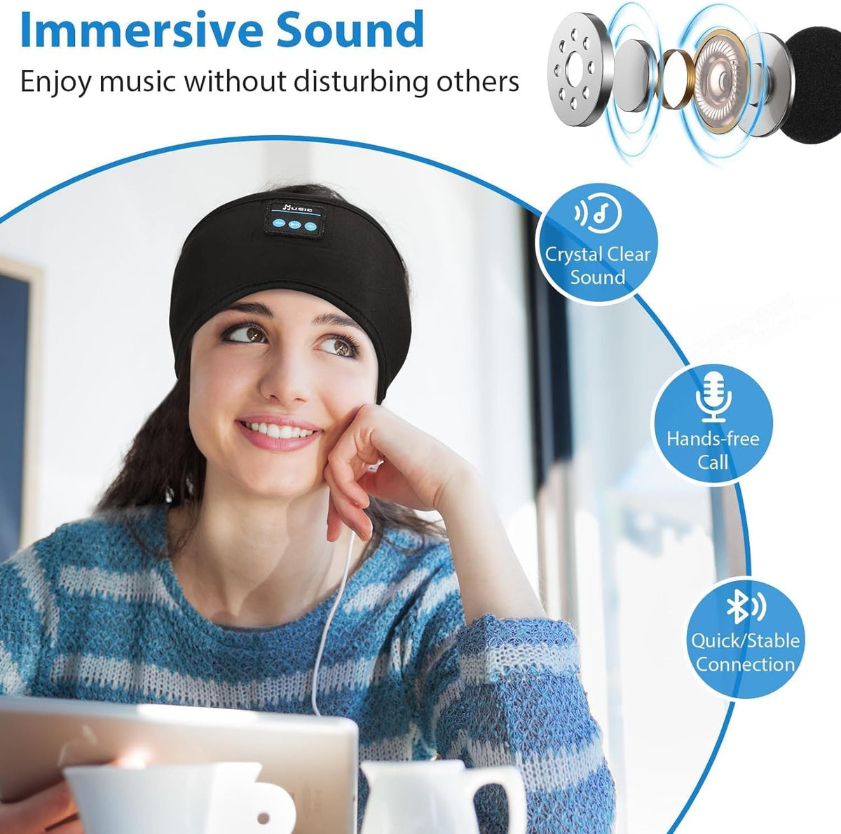 ZRUHIG built-in microphone for hands-free calls while wearing the headband.