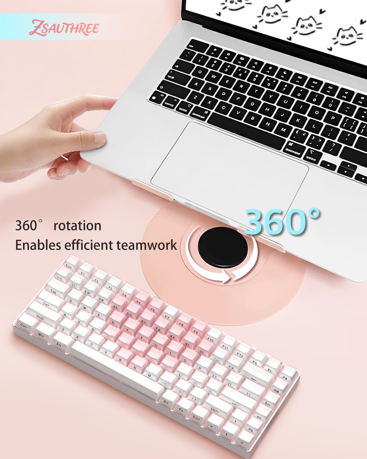ZSAUTHREE adjustable-height pink laptop stand supports ergonomic viewing for long sessions