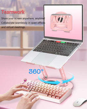 ZSAUTHREE pink folding laptop stand adds stylish portability and space efficiency