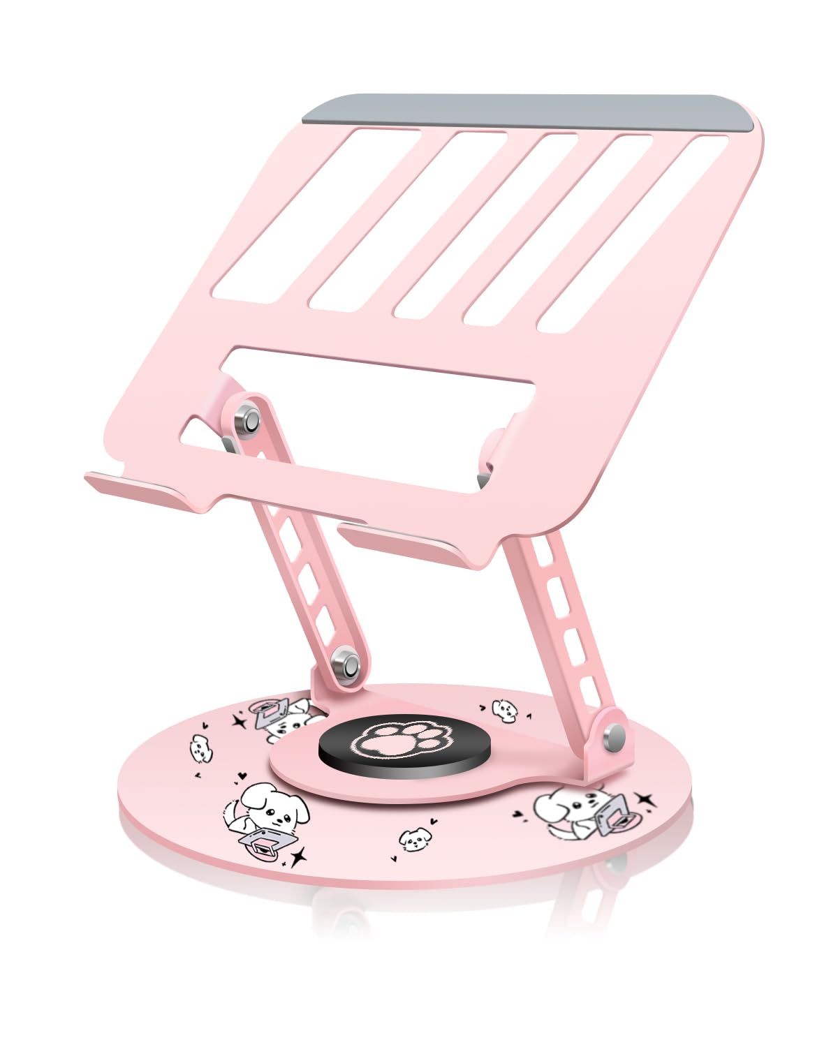 ZSAUTHREE upgraded pink swivel laptop stand with 360 rotation base for flexible work positions.