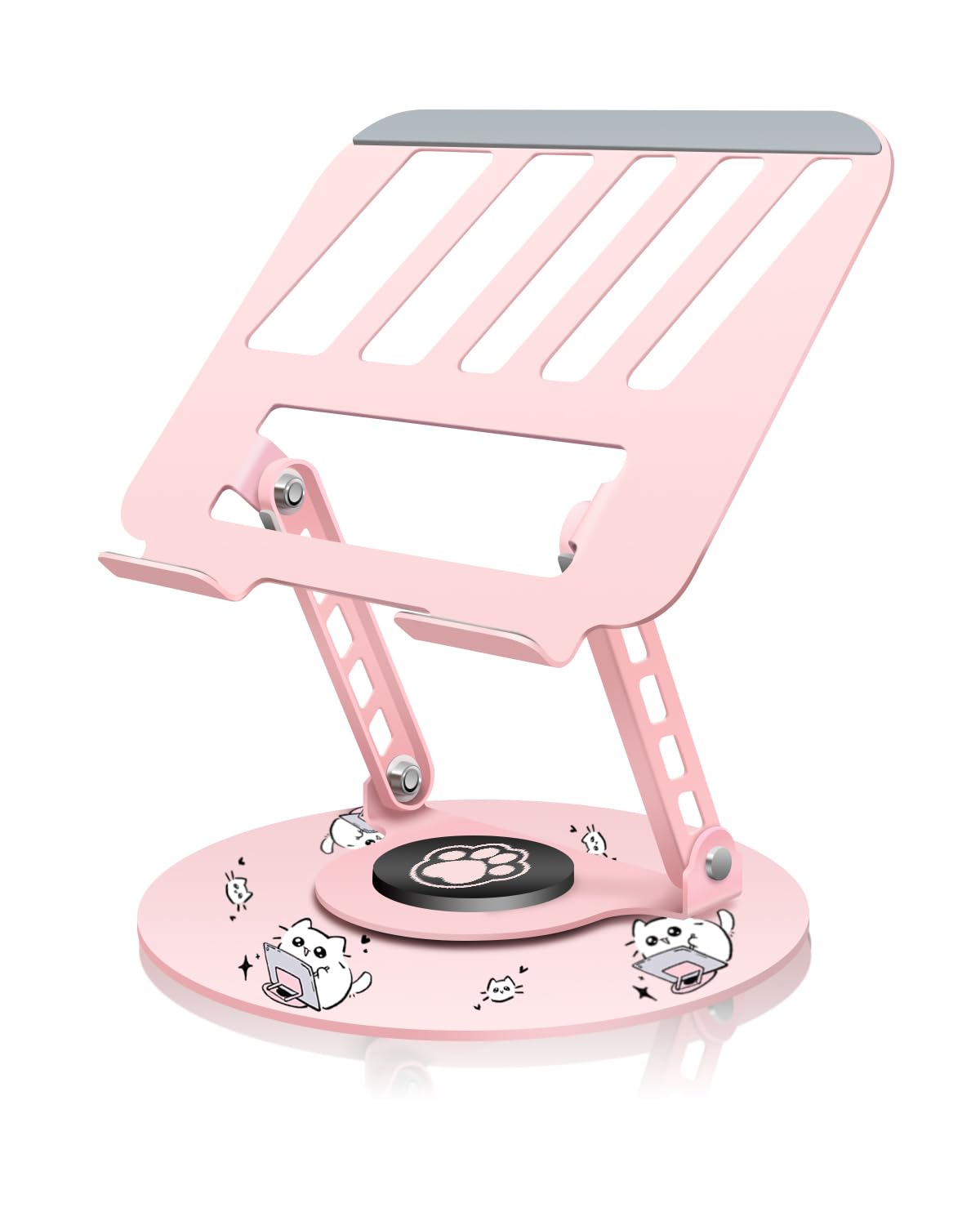ZSAUTHREE pink swivel laptop stand with 360° base rotation for flexible screen sharing.