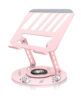 ZSAUTHREE pink swivel laptop stand with 360° base rotation for flexible screen sharing.