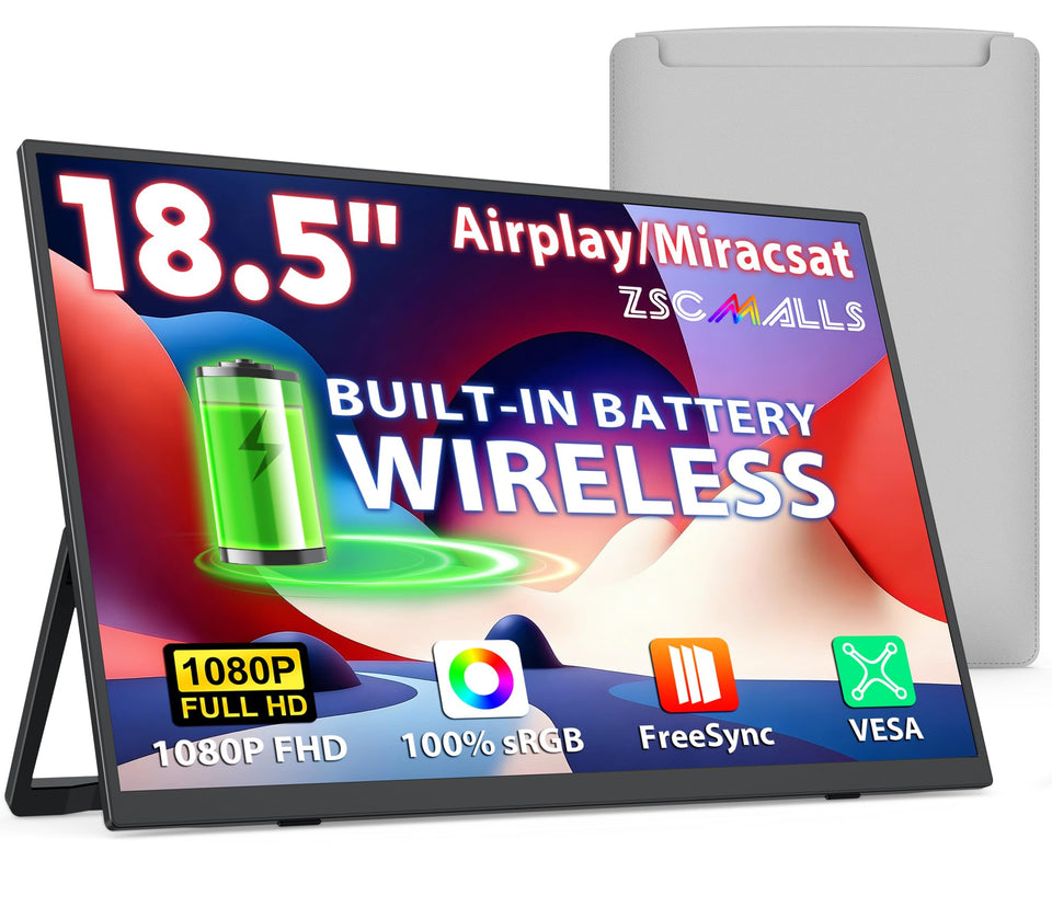 ZSCMALLS 18.5-inch portable monitor in a desk setup boosts on-the-go productivity.