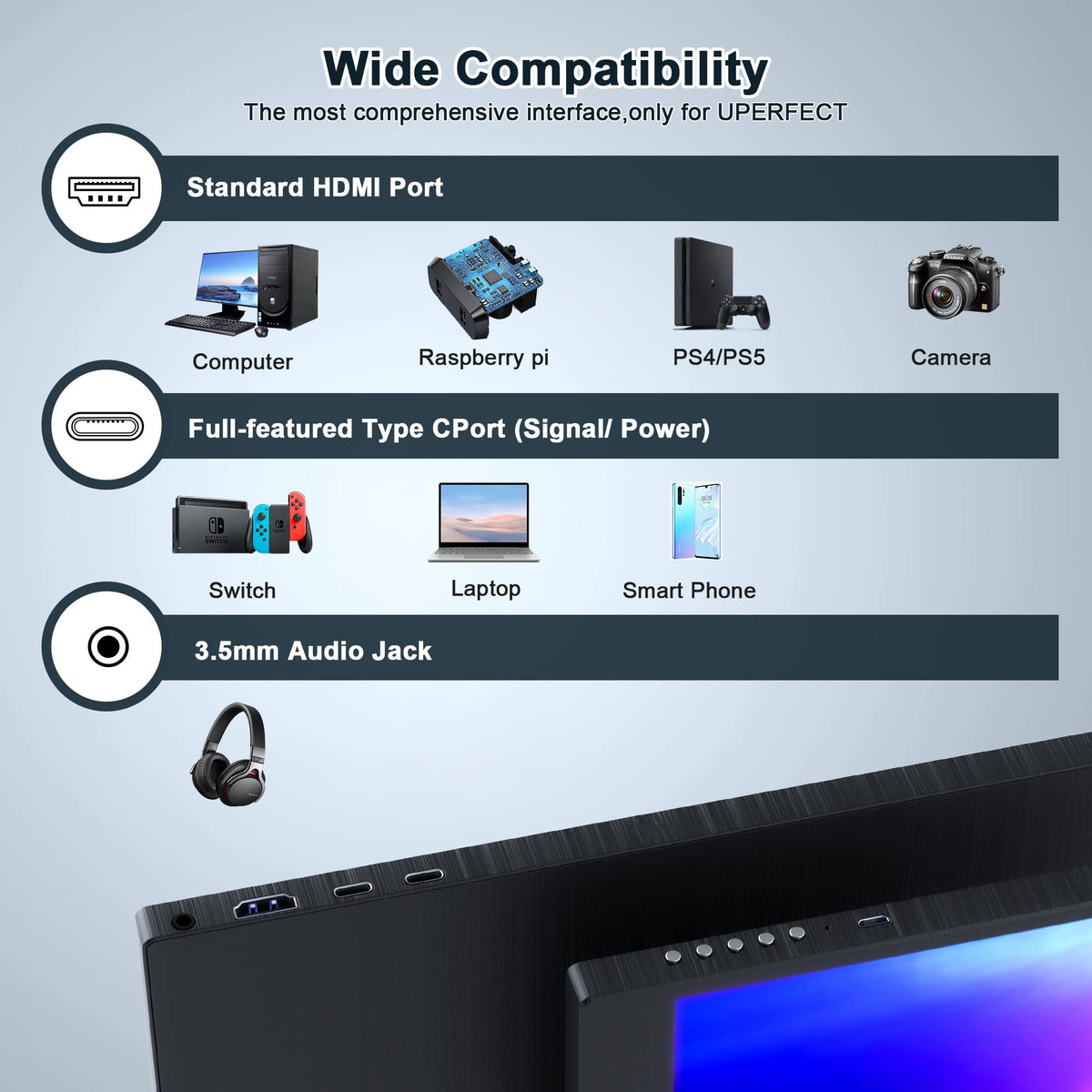 ZSCMALLS monitor with USB-C and HDMI ports ready for instant multi-device setup