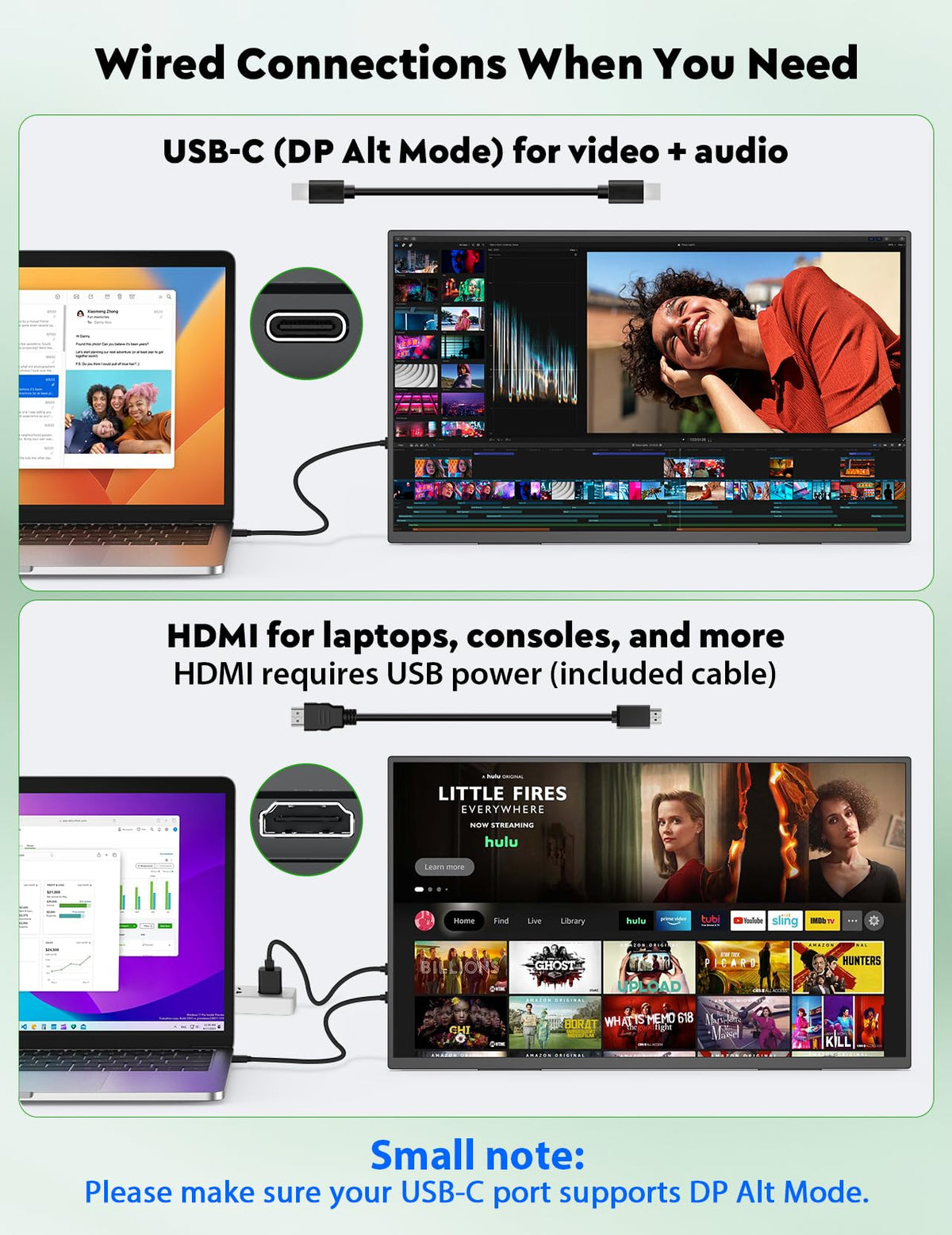 ZSCMALLS USB-C DP Alt Mode and HDMI inputs for versatile connectivity