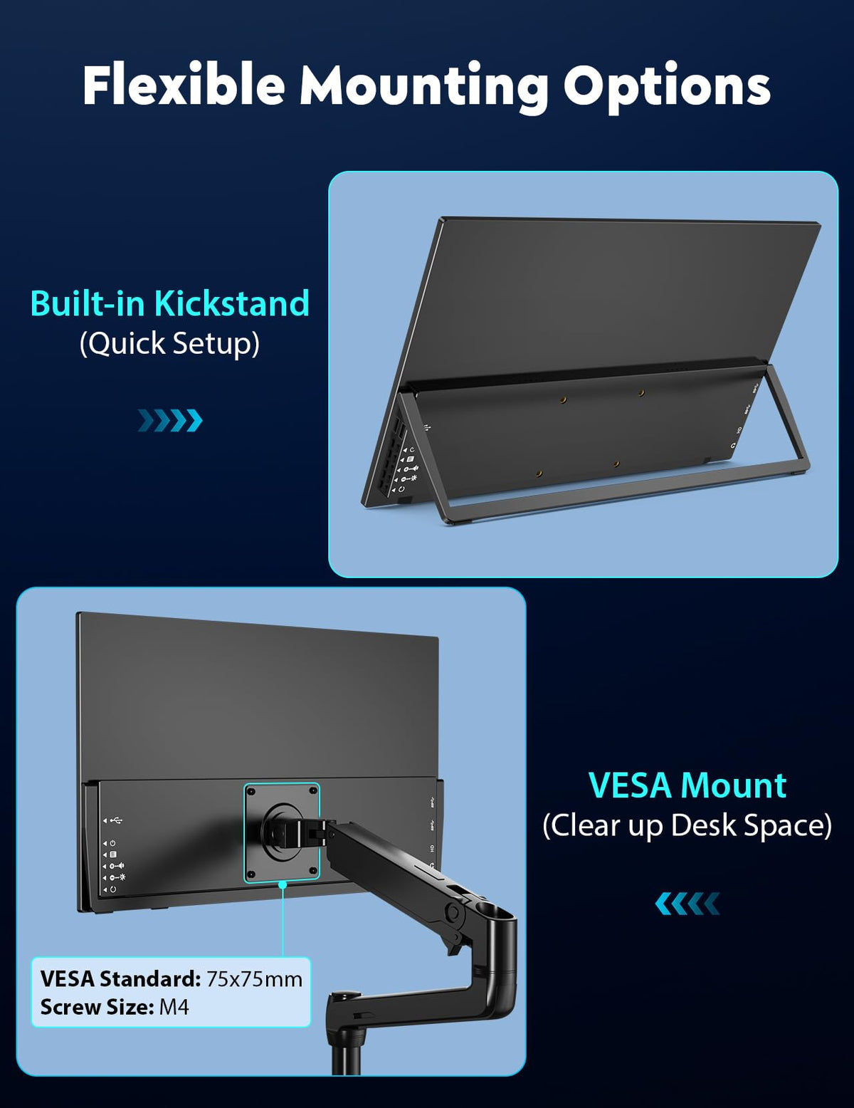 ZSCMALLS VESA-mount compatible monitor for space-saving desk setups.