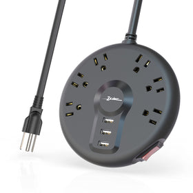 ZSIMC power strip front view with six outlets and three USB ports for clutter-free charging