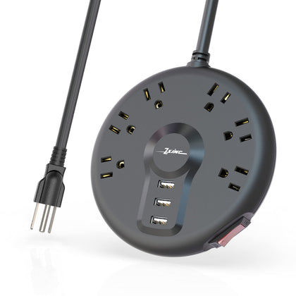 ZSIMC power strip front view with six outlets and three USB ports for clutter-free charging