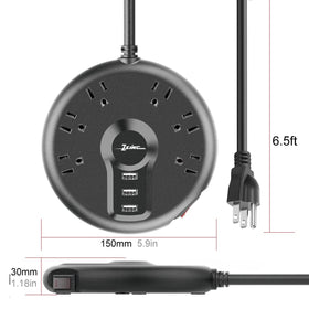 ZSIMC power strip side view showing compact desk-friendly footprint