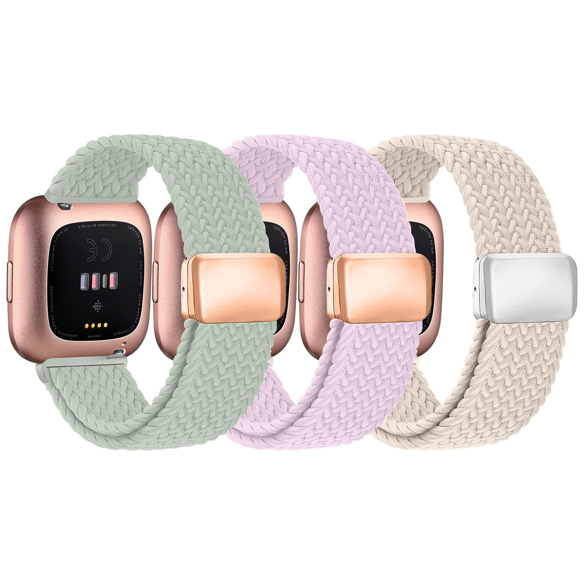 Zspoly braided band for Fitbit Versa2 closeup highlighting durable weave and comfortable fit.