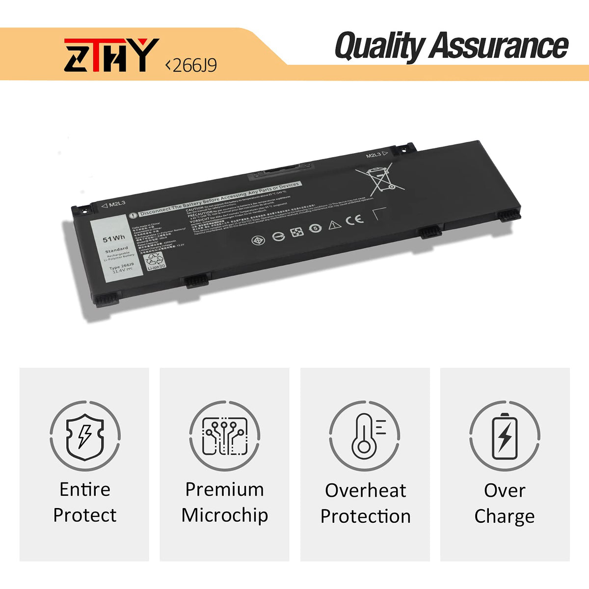ZTHY battery capacity sticker closeup showing 11.4V 51Wh specifications for verification