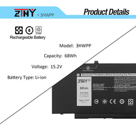 ZTHY 3HWPP battery top view for Dell Latitude 5411, compact 4‑cell power