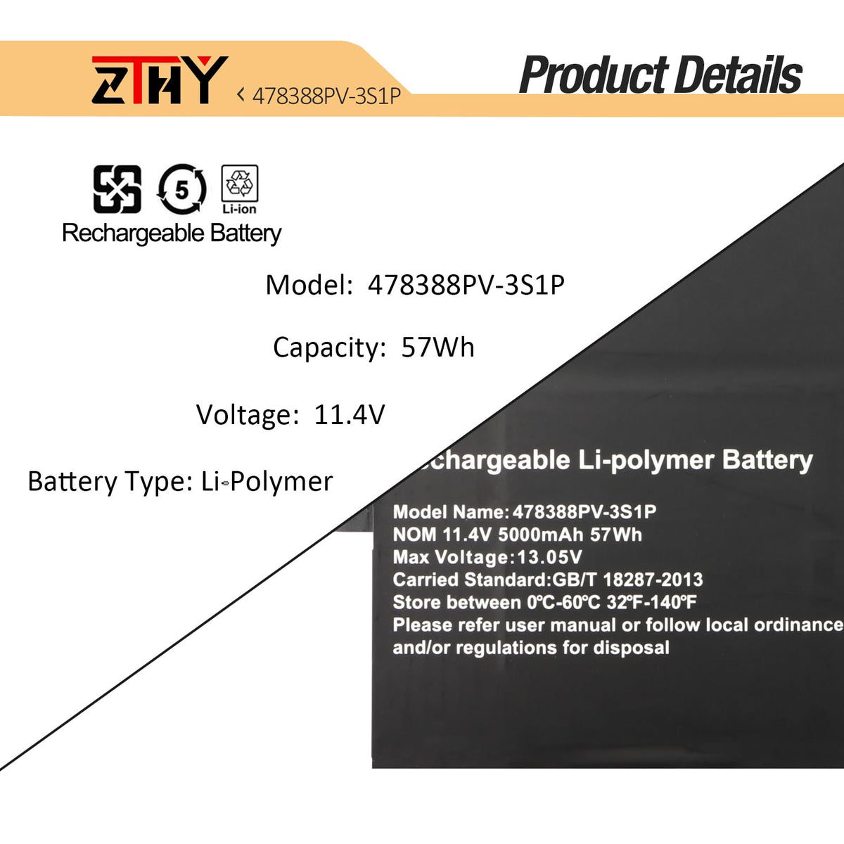 ZTHY detailed shot of Li-Polymer cell surface conveying durable build quality