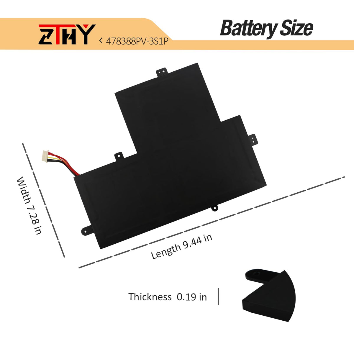 ZTHY replacement battery in a workspace showing restored laptop mobility