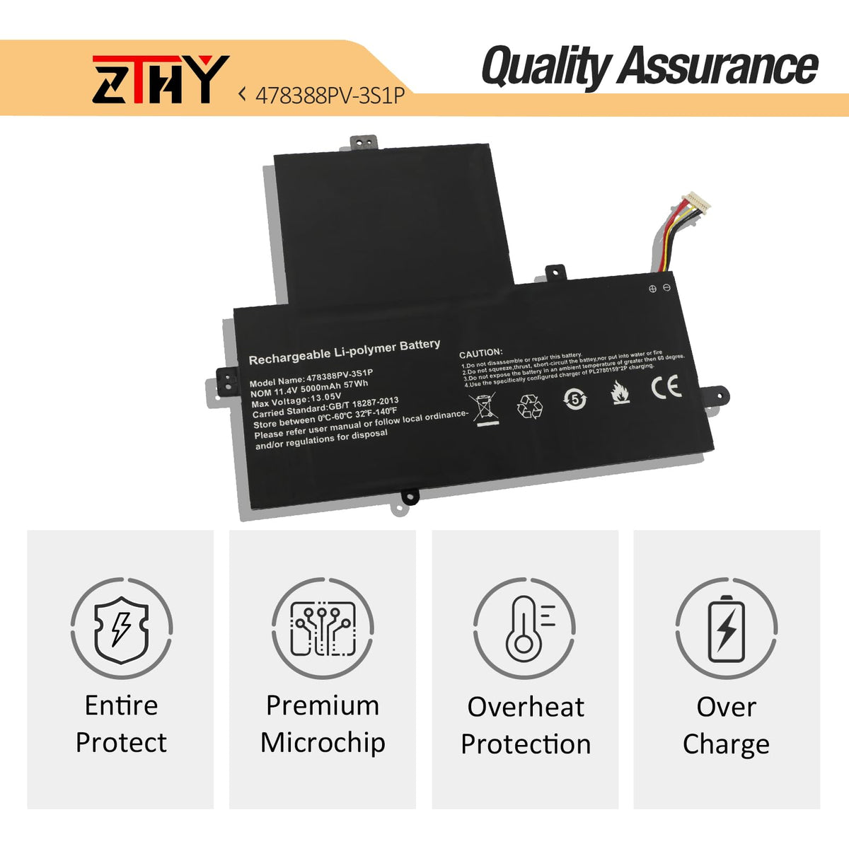 ZTHY battery beside ruler showing compact size and accurate dimensions