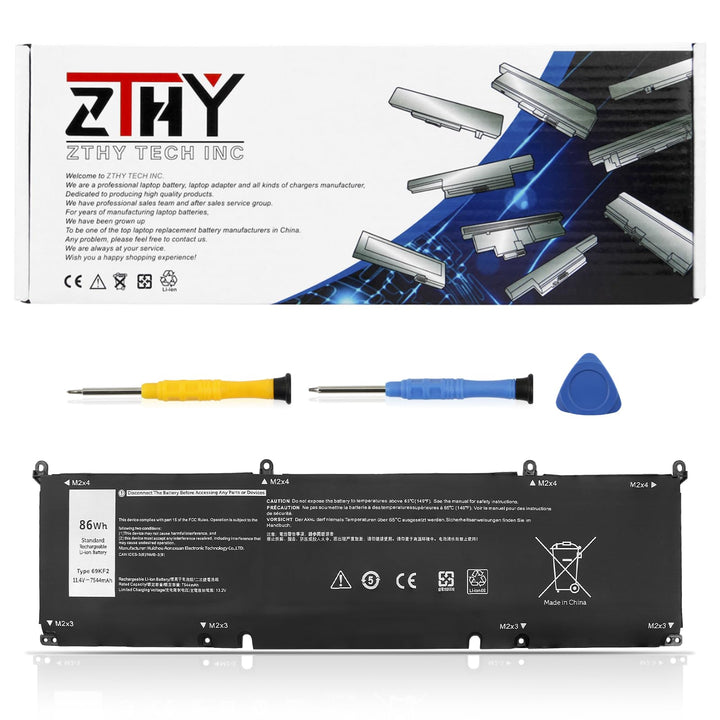 ZTHY 69KF2 front view showing battery shape and fit for Dell laptops, restores runtime