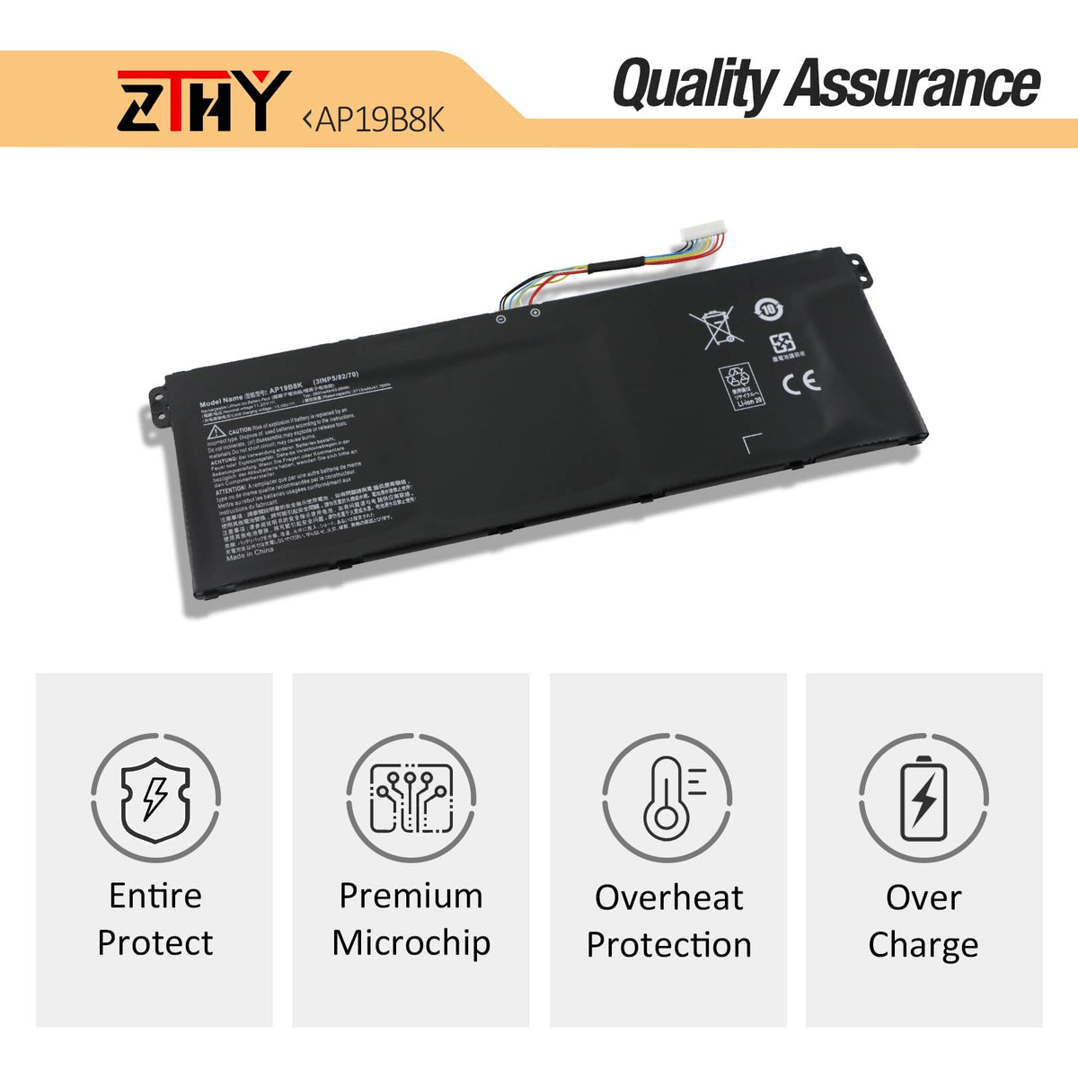 ZTHY label with voltage and capacity details for compatibility confidence benefit