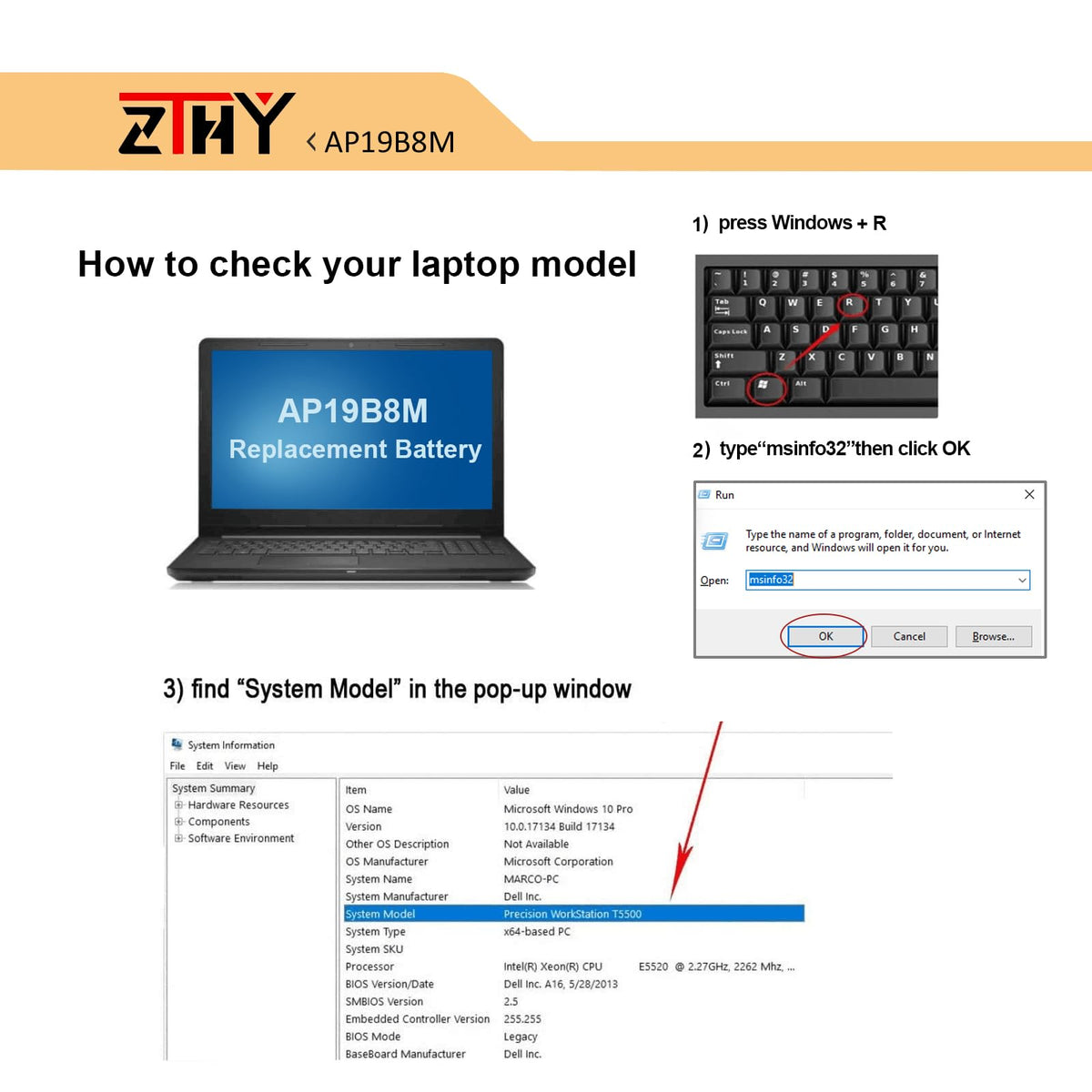 ZTHY AP19B8M spec label closeup highlighting model and voltage