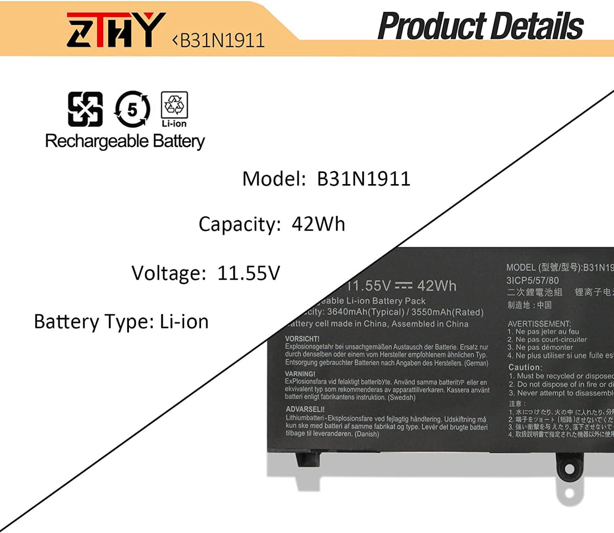 ZTHY battery connector detail illustrating correct fit and secure connection