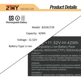 ZTHY 11.52V 42Wh battery delivers consistent power for everyday computing.