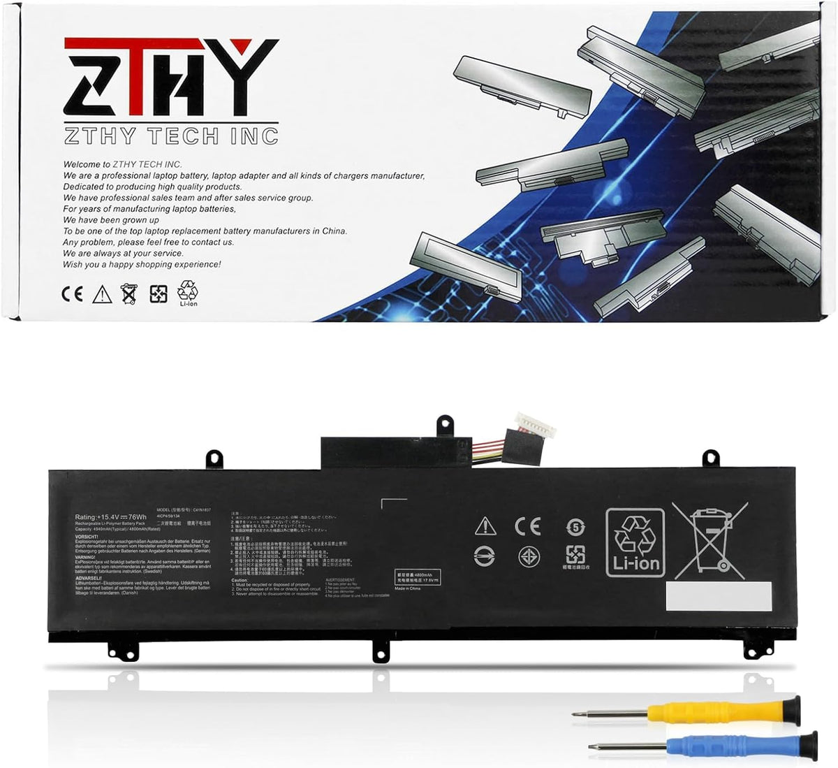 ZTHY replacement battery front view showing compact design and reliability