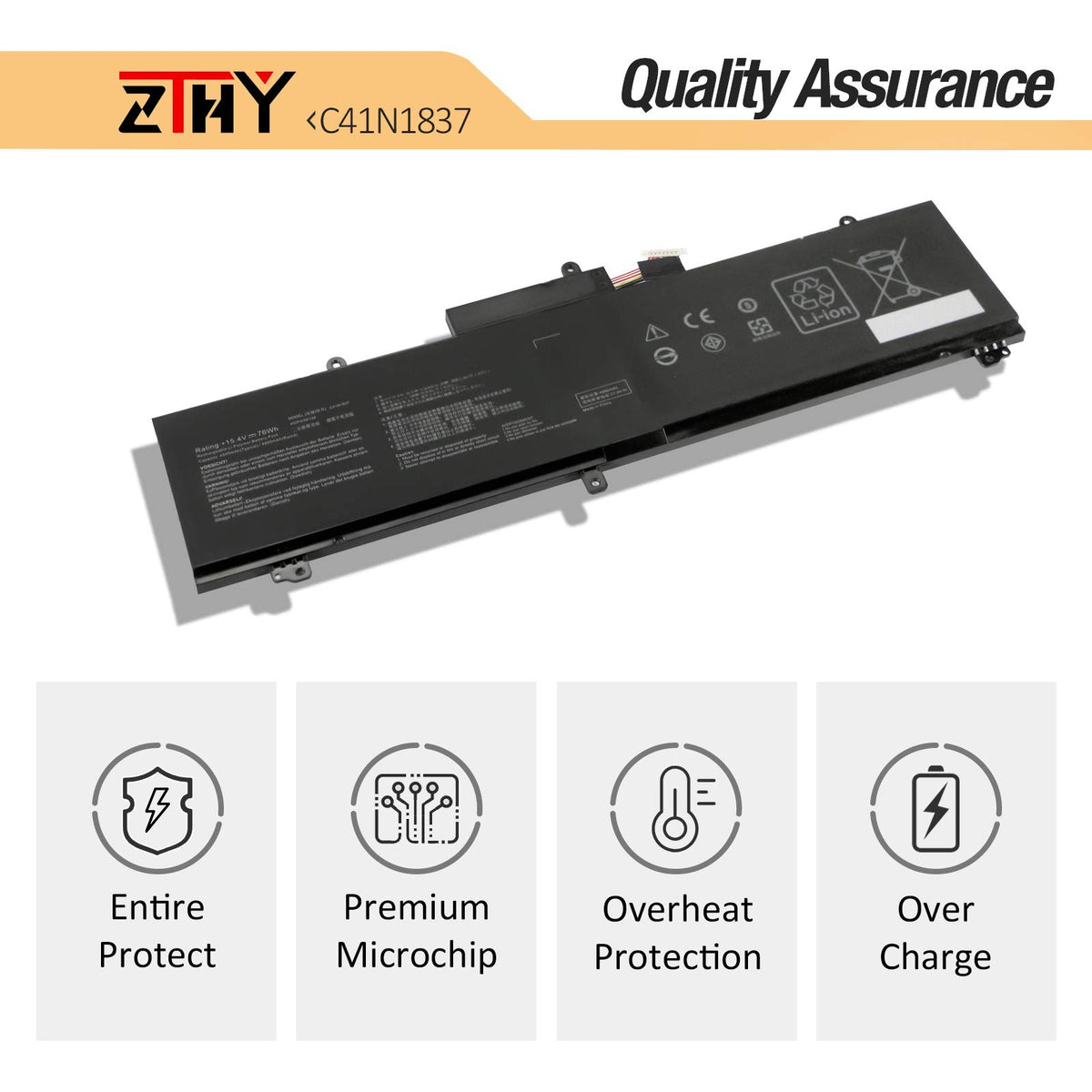 ZTHY battery next to ruler for size comparison and correct fit confirmation