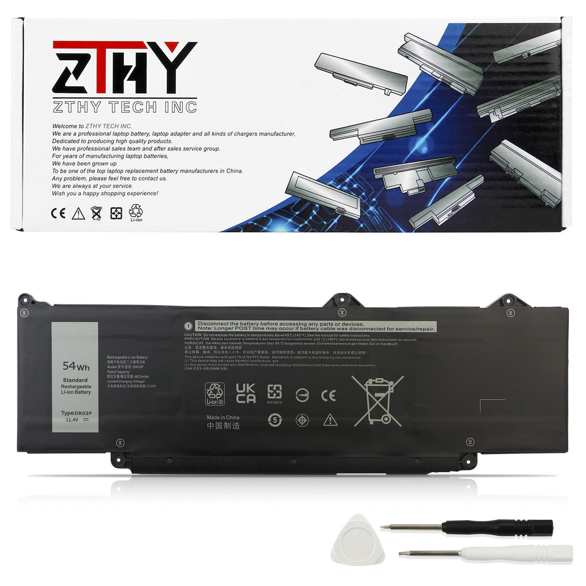 ZTHY battery front view showing black housing and clean fit benefit