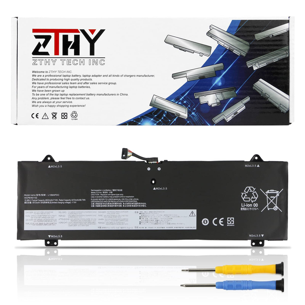 ZTHY front view showing battery shape and fit for Lenovo models, ensures correct replacement