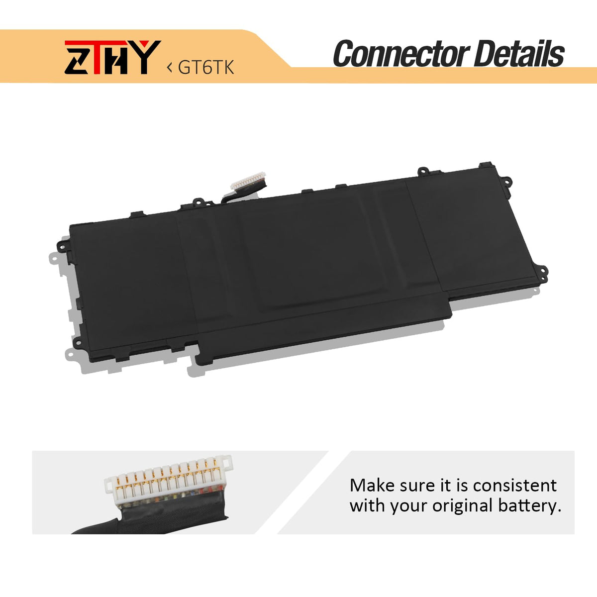 ZTHY GT6TK battery compatibility label with model details for Dell Latitude
