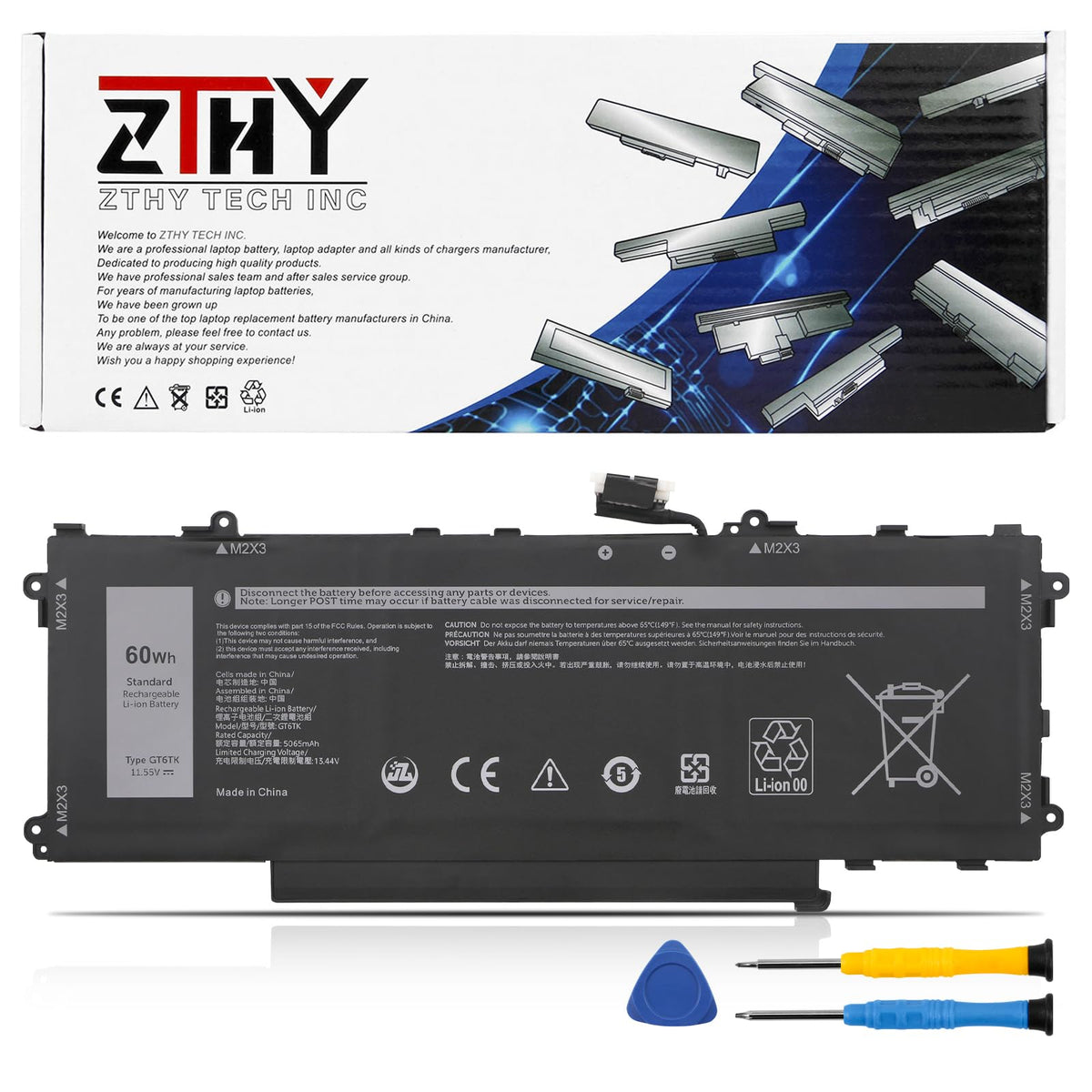 ZTHY GT6TK battery front view with 60Wh capacity for all-day power
