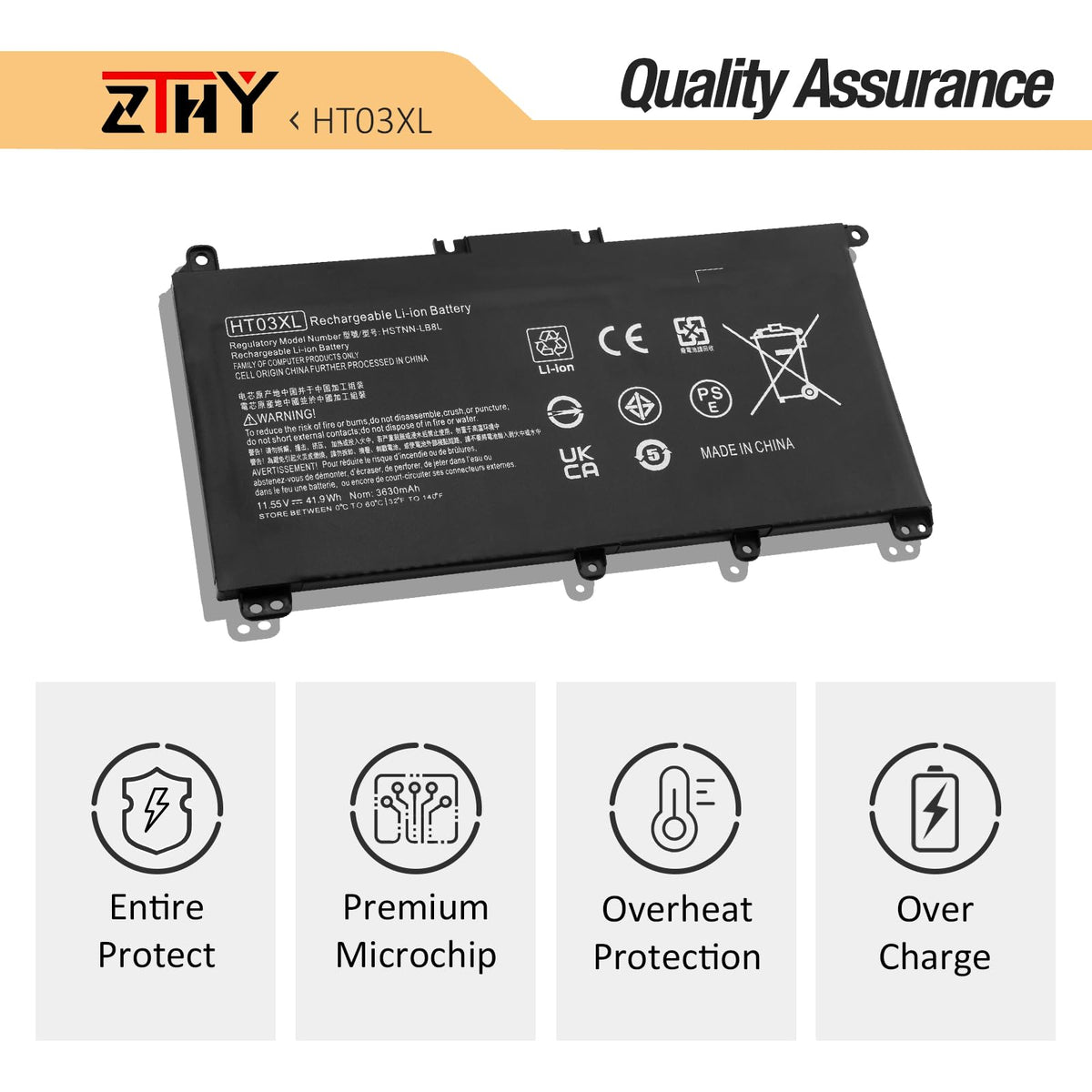 ZTHY HT03XL battery in pack, factory-new and ready for installation