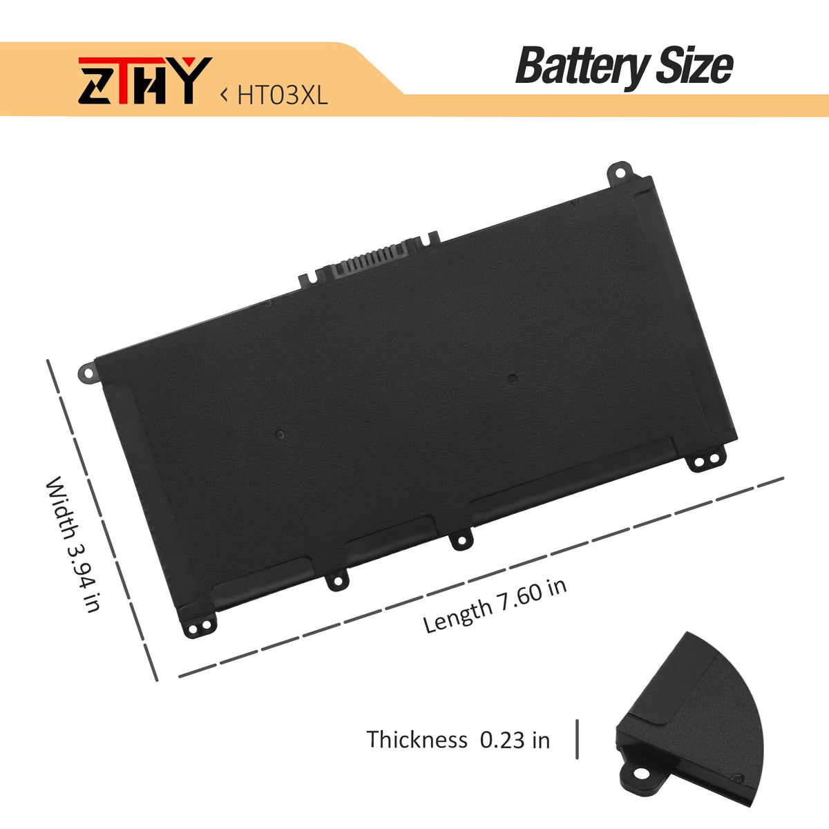 ZTHY HT03XL installation-ready battery with clear labeling for safe replacement