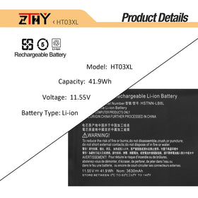 ZTHY HT03XL battery top label, easy to verify compatibility and specs