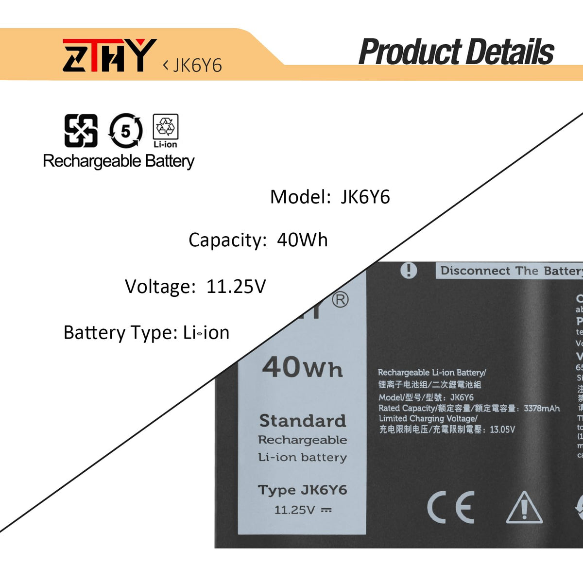 ZTHY JK6Y6 40Wh battery for Dell Latitude 3120, extended usage potential