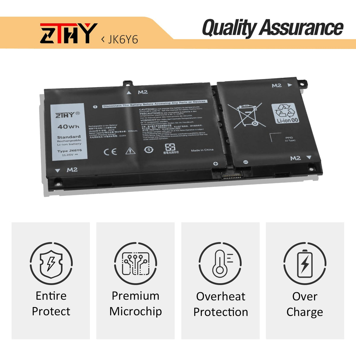 ZTHY JK6Y6 40Wh battery for Dell Vostro 5300, snug fit and dependable performance