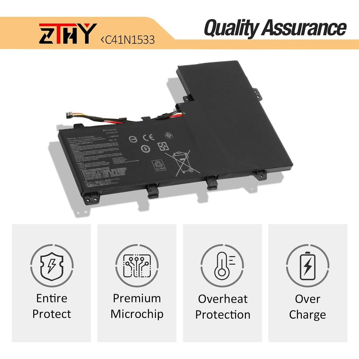 ZTHY battery beside ruler for scale — helps visualize size and fit