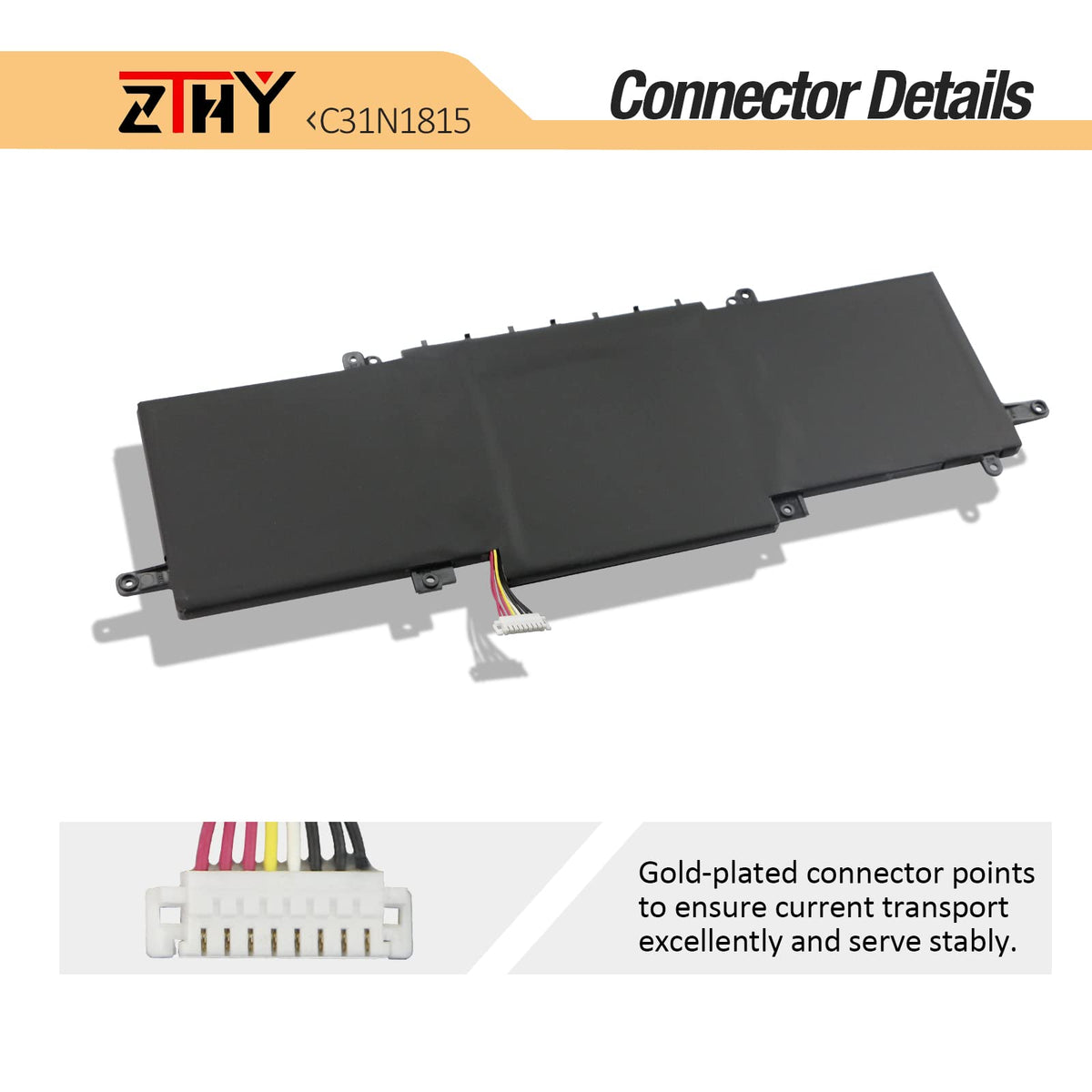 ZTHY battery thin side profile demonstrating OEM fit for slim ZenBook chassis