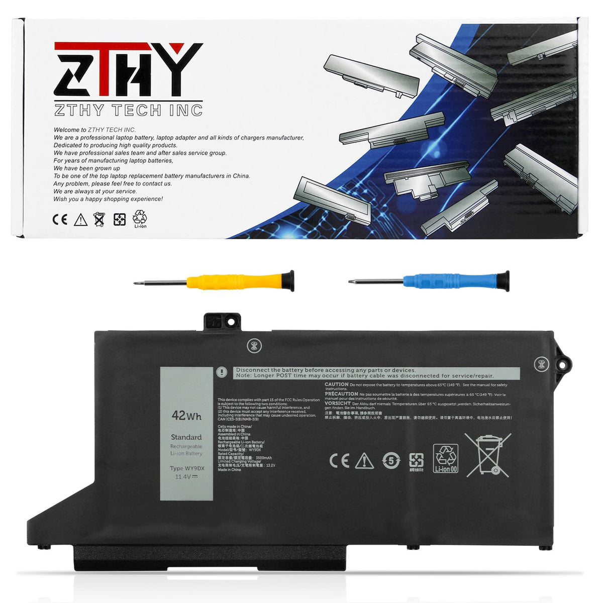 ZTHY WY9DX front view showing battery shape and fit benefits