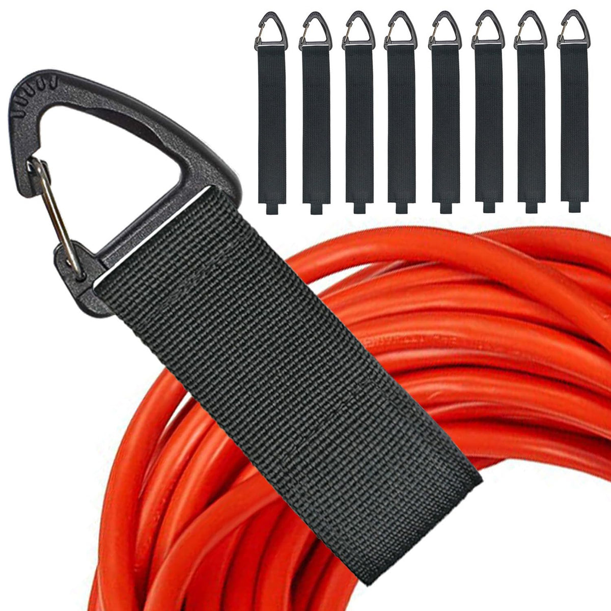 ZTSXLLIM extension cord organizer hanging on a nail for garage storage.