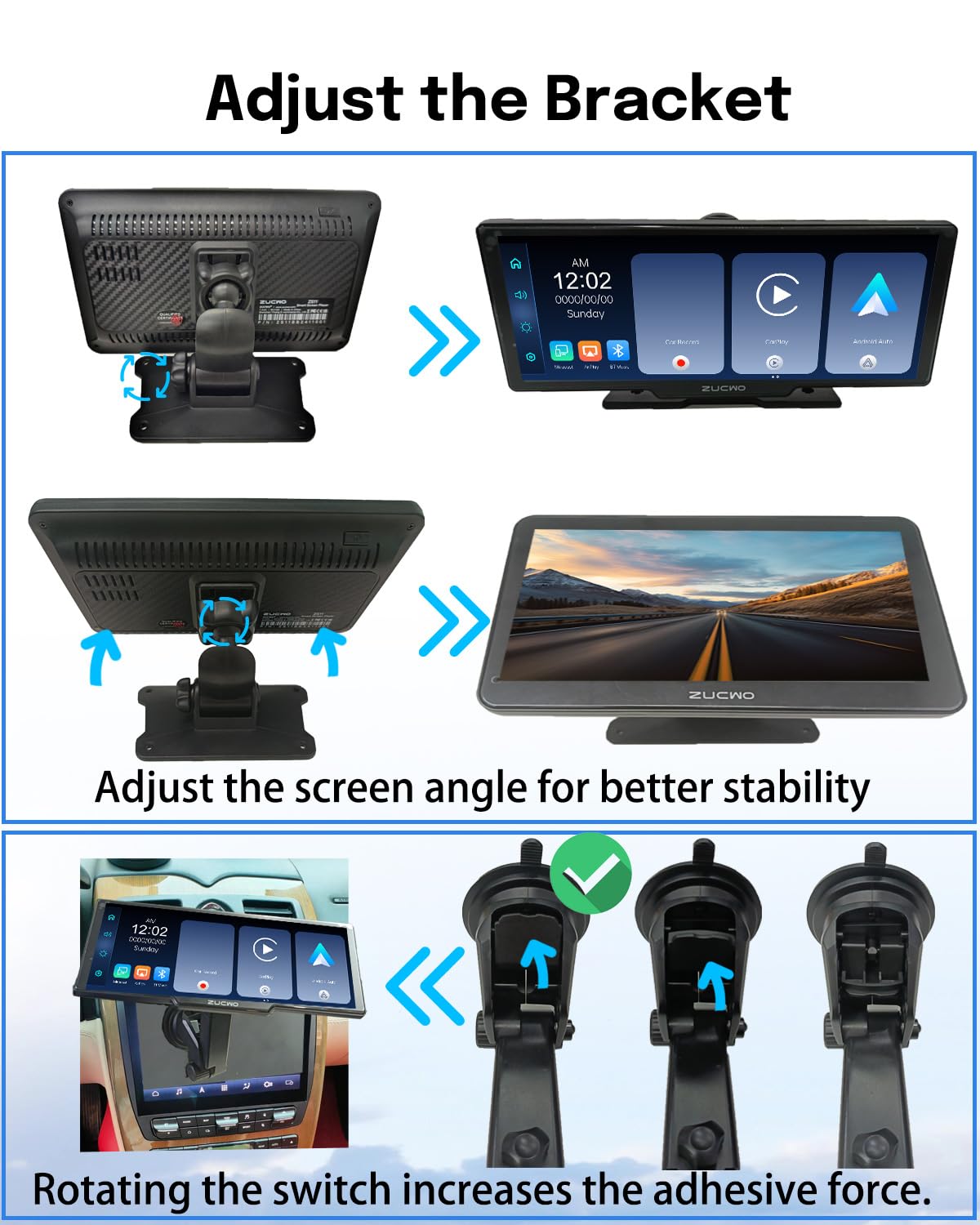 ZUCWO mirror link demo showing smartphone screen mirrored on display